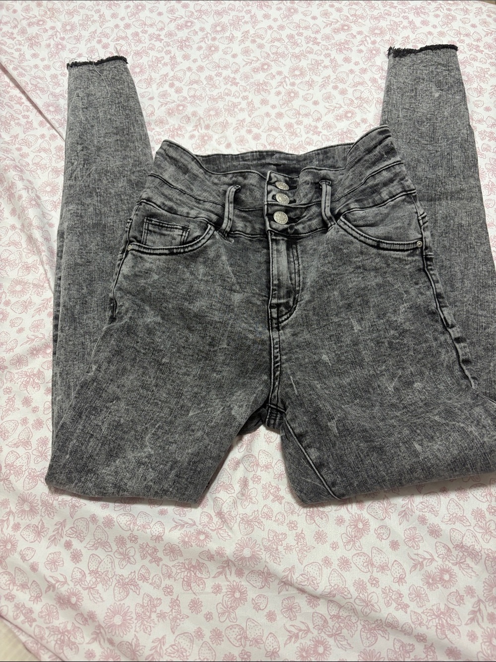 refuge High-Rise Black Acid-Wash Jeans